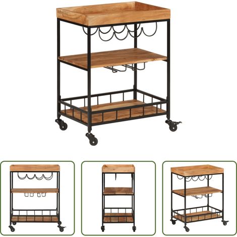 Getränkewagen - Barwagen 60x40x80 cm Massivholz Akazie und Eisen (1/5)