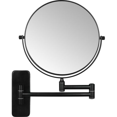 Miroir cosmétique mural avec grossissement 5X pour salle de bain - Noir - Pivotant à 360° - Miroir double face - Extensible - Miroir de rasage - Montage mural - Diamètre 20 cm (1/5)