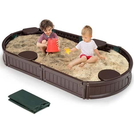 COSTWAY Arenero Elíptico 183 cm con Cobertura Impermeable, Cobertura Inferior y Asientos Incorporados, para 4 Niños (1/5)