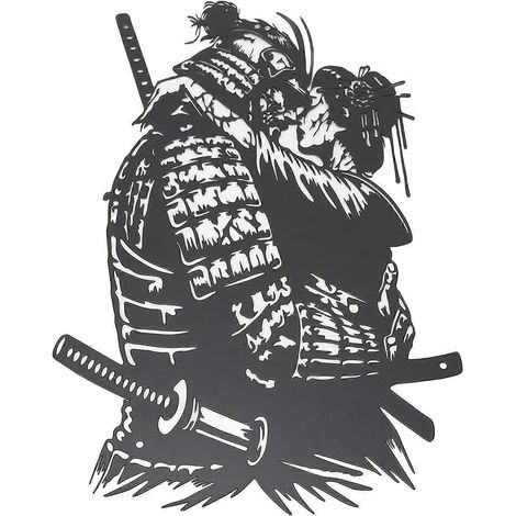 Samurai-Wandbild aus Schmiedeeisen: Krieger umarmt Geliebten – Wanddekoration für das Wohnzimmer