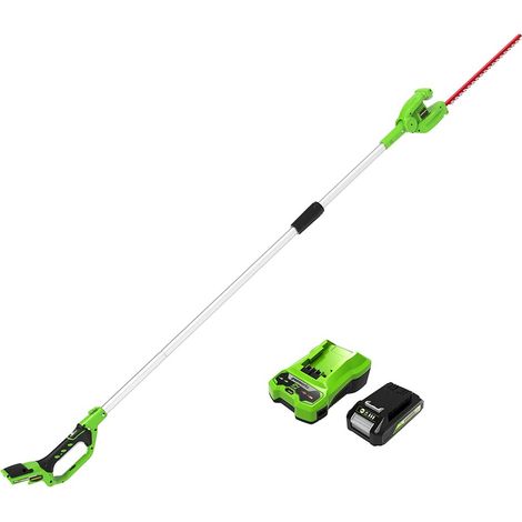Taille-Haie à Batterie sur Perche Modulable, Lames de 51 cm Double Action, Coupe jusqu'à 18 mm, Pivot de tête de 125°, 1500 tr/min, Batterie 24V et Chargeur (1/5)
