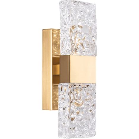 Applique Murale en Cristal LED Rectangulaire Doré Lumière Tricolore Design Effet D'eau, Éclairage Haut et Bas, Lampe Murale Cristal Vintage pour Salon Chambre Chevet Miroir de Salle de Bain (1/5)