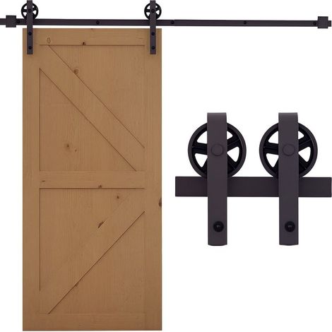 Kit Rail Porte Coulissante - Acier Au Carbone - Longueur 183 Cm - Pour Porte Bois Épaisseur 35 À 45 Mm - Charge Max 100 Kg - 1 Pièce (1/5)