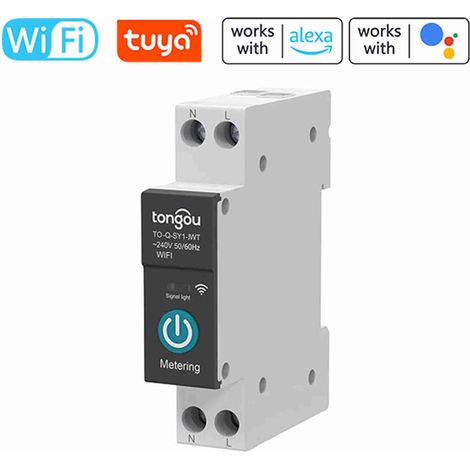 Interrupteur intelligent WiFi Tuya, disjoncteur à commande à distance sans fil, surveillance à distance via application, compatible avec la commande vocale Alexa et Google Home (1/5)
