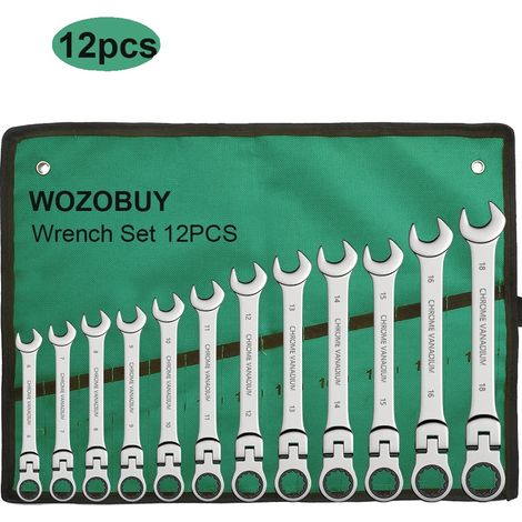 Jeu de clés à cliquet, tête flexible, caractéristiques antidérapantes, 12pcs (1/2)