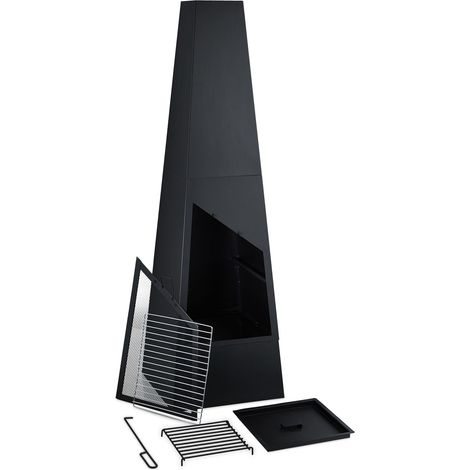 Chimenea de jardín grill funcional decoración exterior 135 x 40 x 40 cm de metal negro 130010906 (1/2)