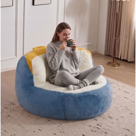 Poltrona sacco oversize, imbottitura in foam triturato, base antiscivolo, con maniglia, ecopelliccia multicolore (1/5)