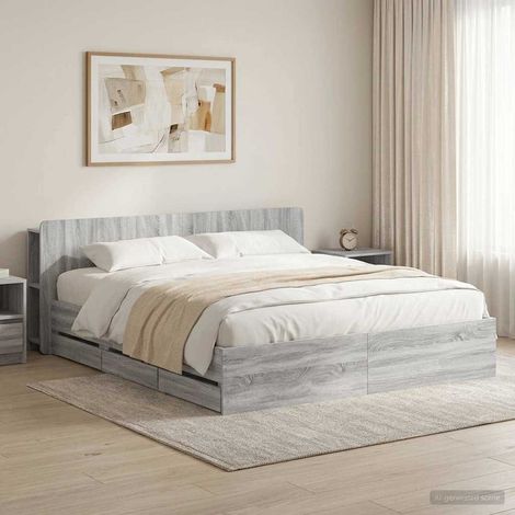 Teenpull – Bettgestell mit Stauraum und Kopfteil Sonoma-Grau 180 x 200 cm (1/5)