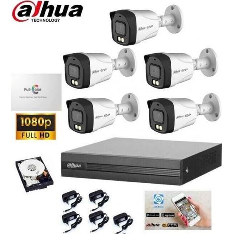 KIT VIDEOSORVEGLIANZA DAHUA DVR 8 CANALI 5 TELECAMERE FULLCOLOR 2 MPX 500GB