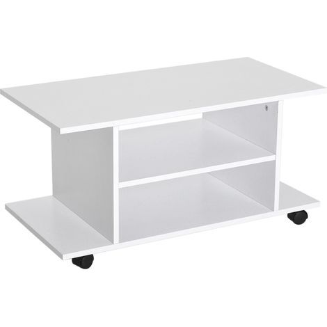 Meuble TV Meuble TV avec roulettes pivotantes, banc TV en bois avec étagères, support télé pour télévision jusqu'à 42 pouces, style contemporain pour salon chambre et bureau, 80 x 40 x 40 cm, blanc (1/5)