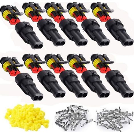 Connecteur Électrique Étanche 2 Broches - Résistant Eau Poussière - Pour Voiture Moto Bateau Caravane - Kit de 10 Pièces (1/5)