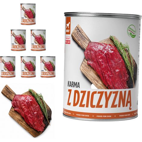 Cibo umido per cani TufTuf al gusto cervo, lattina da 6x800g, carne in scatola. (1/2)