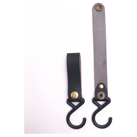 BUNTHAUS Lntyq Crochets en cuir en S - Lot de 8 crochets métalliques en forme de S pour suspendre, crochet de camping en cuir noir, camping, poussette, crochets en cuir pour manteau, serviette, cuisin (1/5)