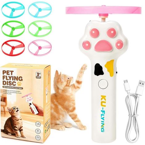 BlancLanceur de disques volants pour chat, jouet interactif de lancer de balle avec 6 disques pour un jeu sans fin, jouet de chasse anti-ennui pour chats d'intérieur et d'extérieur (1/5)