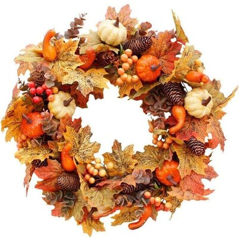 Couronne d'automne artificielle avec cloche de citrouille et de baies pour Halloween (1/5)