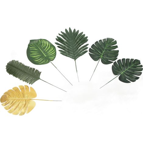 70 feuilles de palmier artificielles, 10 variétés de plantes, imitation de feuilles tropicales pour décoration de fête hawaïenne (1/5)
