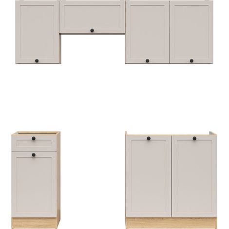 Cuisine complète 180 cm,Ensemble de meuble de cuisine coloris chêne Bernstein/Uni cachemire, plan de travail non inclus (1/4)