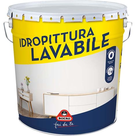 BOERO FAI DA TE Idropittura lavabile 14 lt, pronta all'uso, finitura extra opaca, ideale per tutti gli ambienti, resa 11 mq/lt