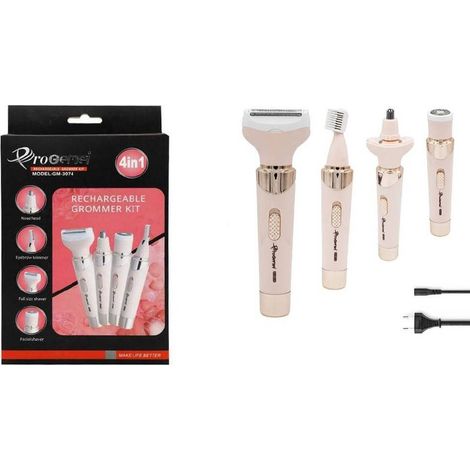 TRADE SHOP - Kit Rasoio Rifinitore Depilatore Da Donna Ricaricabile Elettrico 4 In 1 Gm-3074 - (1/5)