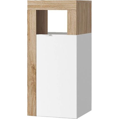 ARTURO - Rangement 1 porte blanc laqué et aspect bois finition Cadiz (1/3)