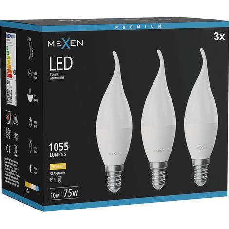 Mexen Nova 3x Ampoule LED flamme E14, C37, 10W, Chaude - 3000K, 1055 lm - L106-E14-1030-01x03 (1/5)