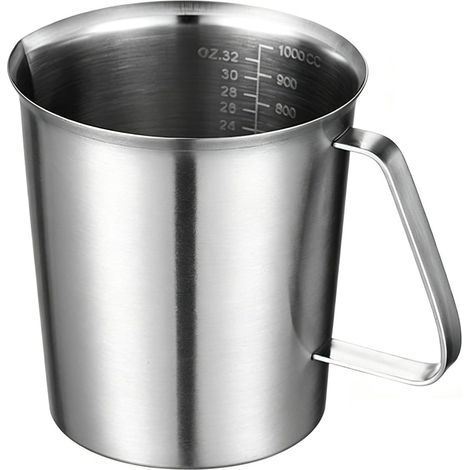 Gobelet doseur en acier inoxydable 1 litre avec poignée et graduation, résistant à la corrosion, pour liquides chauds et froids, pour cuisine, bar, café (1000 ml) (1/5)