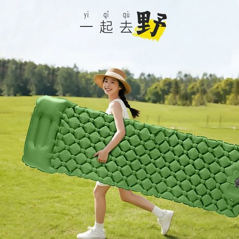 Matelas gonflable automatique 190×60×5 cm pour une personne, tapis de camping à gonflage au pied, couleur vert herbe, portable pour tente extérieur, confortable et pratique (1/2)
