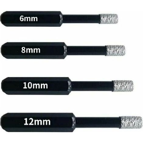 Lot de 4 Forets Diamantés pour Carrelage, Céramique, Verre et Pierre - Scies Cloches 6mm 8mm 10mm 12mm pour Perçage Précis sur Grès Cérame et Faïence