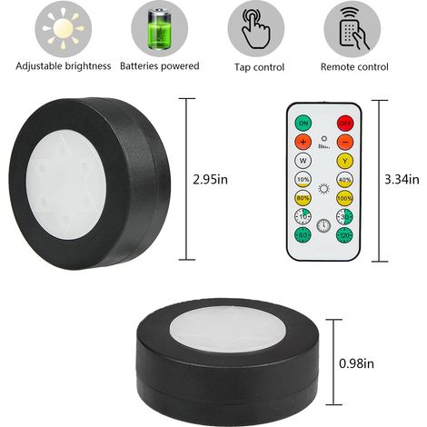 Éclairage LED à piles pour meubles, lot de 4 spots LED sous meuble avec télécommande, idéal pour la cuisine, les escaliers et les vitrines (Halloween). (1/4)