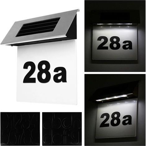 Plaque de porte sans fil en acrylique étanche avec numéro de maison 1-9999 pour maison, boîte aux lettres, rue, cour, 4 LED Blanc lumière du jour (1/5)