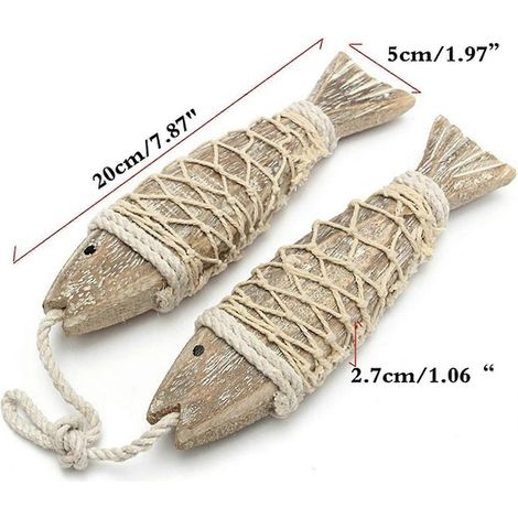 Décoration murale vintage en bois, poisson suspendu de 20 cm de haut, sculpté à la main, style méditerranéen. Poisson décoratif à suspendre. Décoration murale extérieure. (1/5)