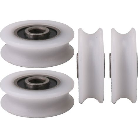 4 poulies blanches à gorge en U en nylon, diamètre intérieur 4 mm, pour porte coulissante (1/3)