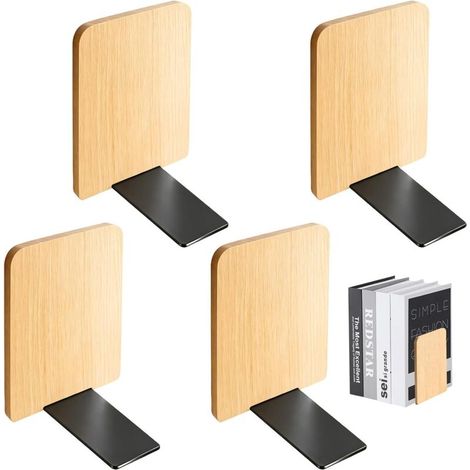 Serre-livres en hêtre massif – Lot de 4 pièces (17 x 12 x 10,5 cm) – Design compact pour étagères, bureau ou salle de classe