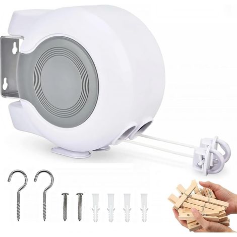 Étendoir à linge rétractable d'extérieur - 2 cordons à linge doubles robustes 15 mètres (49 pieds) pour sécher le linge à l'extérieur, installation murale et portable (1/5)