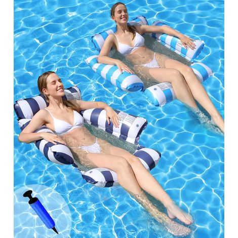 Pool Hammock Set of 2, Inflatable Pool Hammock for Adults and Children, Portable Floating Water Hammock, 4-in-1 Multi-Filled Inflatable Pool Mattress (1/5)