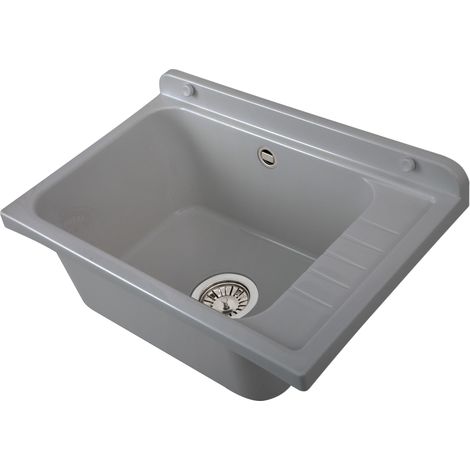 Pilozzo da muro 58x38 cm grigio in PVC con piletta in acciaio inclusa (1/2)