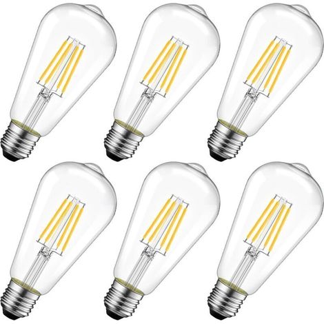 8W Ampoule LED Filament E27 ST64, Ampoule Edison, Equivalent à Ampoule Incandescente 60W, 2700K Blanc Chaud,Lot de 6 [Classe énergétique E] (1/4)