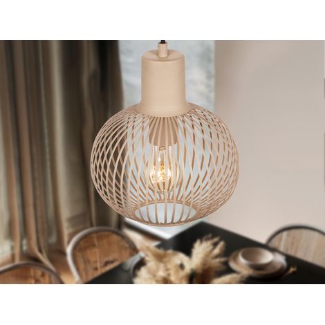Kleine Pendelleuchte GILA mit Gitter Lampenschirm Beige, Ø 23cm