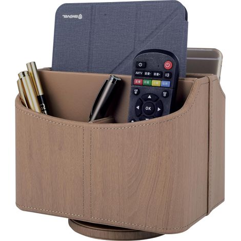 Support pour télécommande pivotant à 360 degrés, organisateur multifonctionnel en similicuir PU pour table de nuit, 5 pièces - Organisateur de bureau pour iPad Mini/Stylo/Téléphone/Médias (1/5)