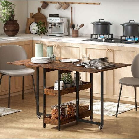 Klapptisch Holz Braun mit Ablagen, ausklappbarer Esstisch für 2-4 Personen, 133,4x80x75 cm (1/5)