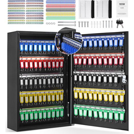 VEVOR Armoire a Cles 200 Crochets Boite a Cles Murale en Acier 38x13,8x55 cm Placard a Cles avec Porte-Cles Serrure a Cle avec 200 Etiquettes 2 Cles Rangement Securise des Clefs Maison Bureau Hotel