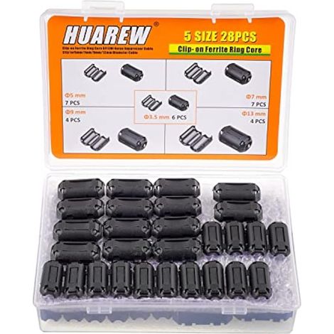 5 Valeurs 28 Pcs Noir Clip-on Ferrite Anneau Noyau RFI EMI Suppresseur de Bruit Clip de Câble pour 3.5mm 5mm 7mm 9mm 13mm Diamètre Câble (1/5)