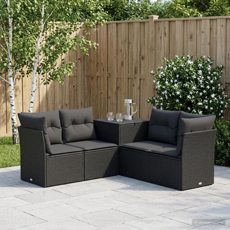 Set di divani da giardino modulare in polirattan e acciaio con box nero da 5 pz - PANGIVO (1/5)