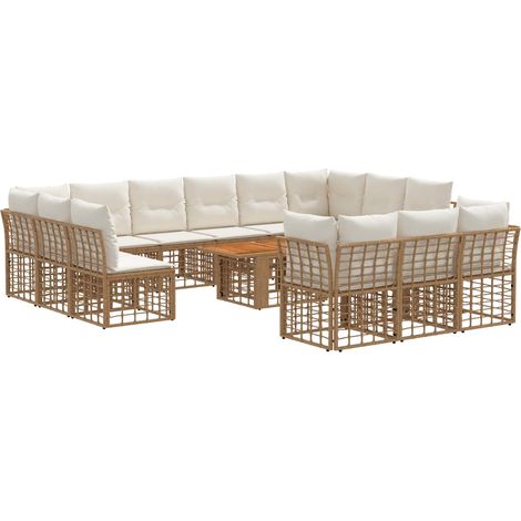 Conjunto de sofás de jardín 14 uds. Natural y Crema vidaXL (1/5)