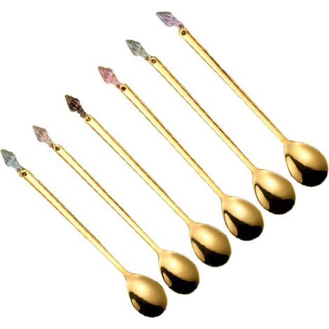 Lot de 6 Cuillères à Café Dorées en Acier Inoxydable avec Embouts Multicolores 14 cm - PANGIVO (1/2)