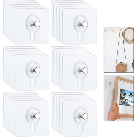 Lot de 30 Accroche Tableau Sans Percer, Fixation Murale Transparent Accroche Cadre, Crochets Auto-adhésifs pour Cadres Photo,Miroir (1/5)