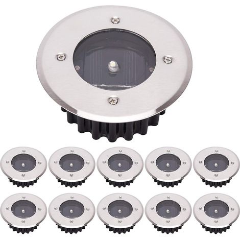 DOITOOL Lampes solaires plates pour allées : lot de 4 lampes solaires au sol et lampes solaires en forme de disque, compatibles avec les allées, les pelouses et les jardins. (1/5)
