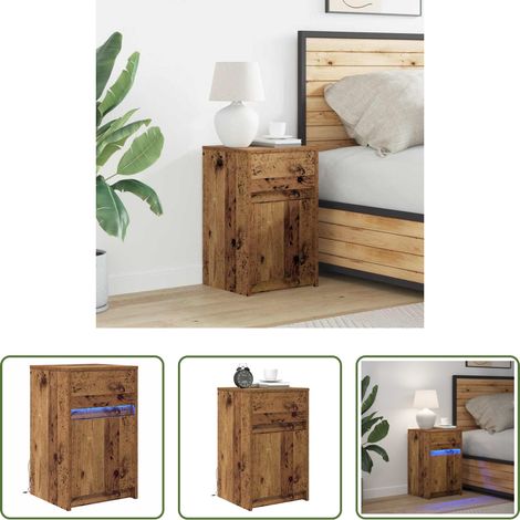 Holz Nachttisch - LED Nachttisch Altholz 38 x 34 x 61 cm Holzwerkstoff (1/5)