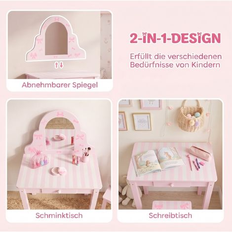 Tocador infantil 55x34x82 cm de madera de ingeniería rosa 2 en 1 para dormitorio – MEUBLIV (1/5)