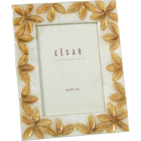 Cadre photo nacré pour photo de 13 x 18 cm avec fleurs en relief naturel et grillé, 1 x 19,5 x 24,5 cm